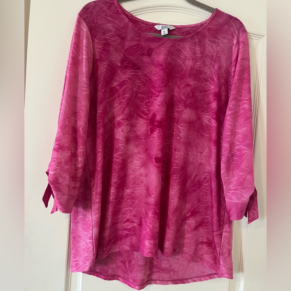 Croft & Barrow Textured Rich Pink 3/4 tie sleeve Blouse Women’s Size XL